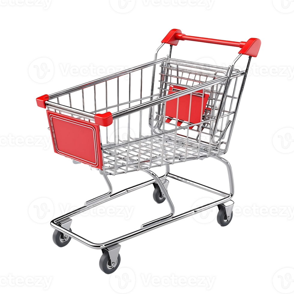 Realistic Shopping Cart 3D Rendering on Transparent Background png