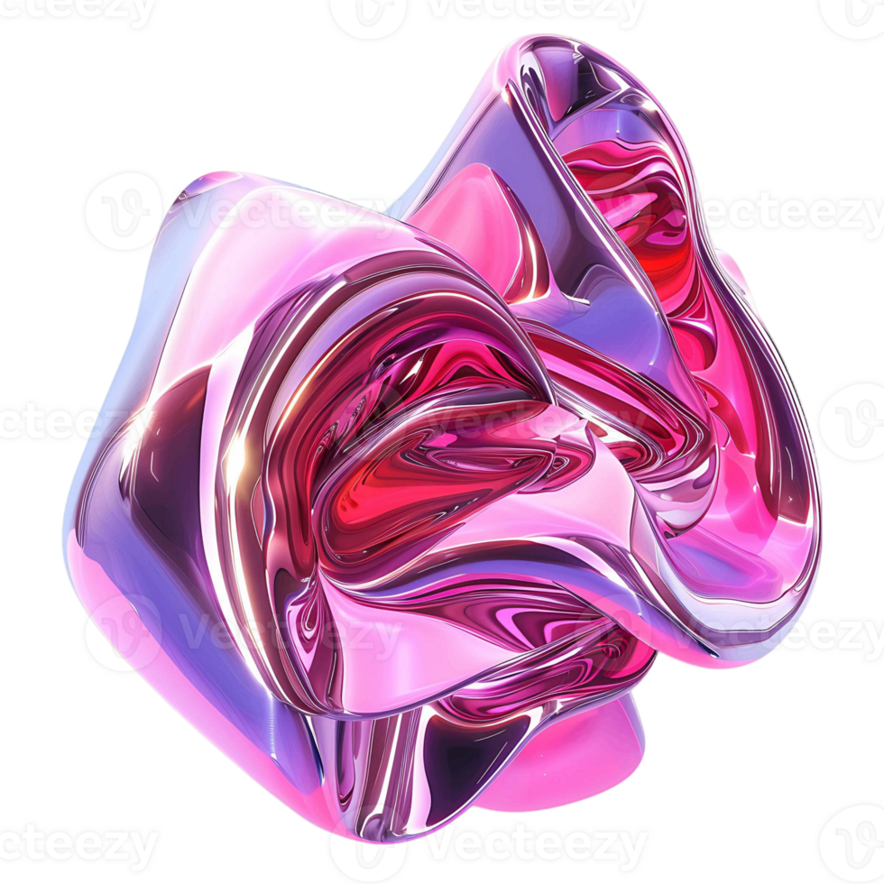 Pink Fluid Metal Chrome 3D Elements on Transparent Background png