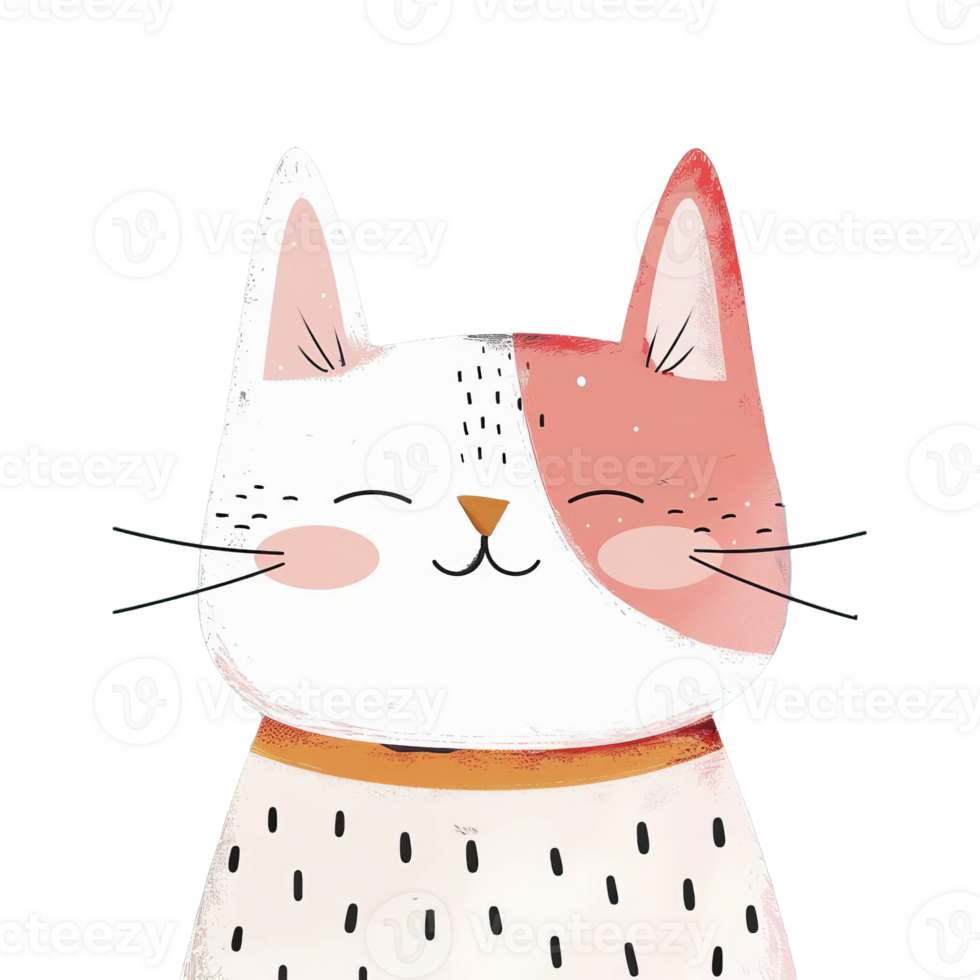 A cheerful, cartoon-style cat with a big smile png
