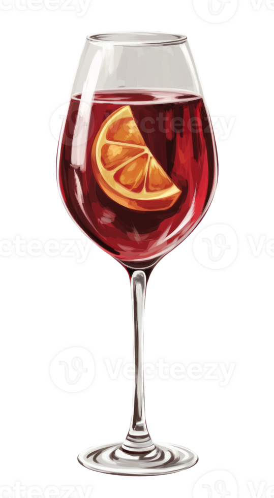 A glass of red wine with a slice of orange png