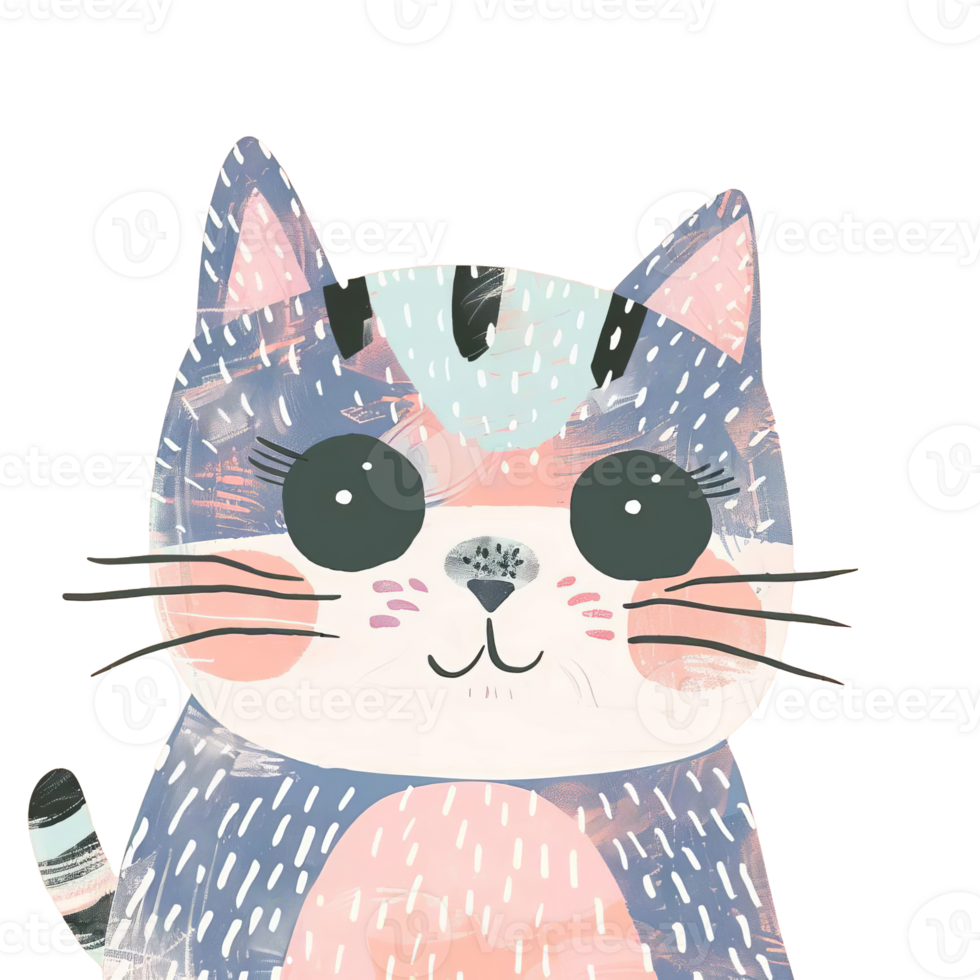 A cheerful, cartoon-style cat with a big smile png