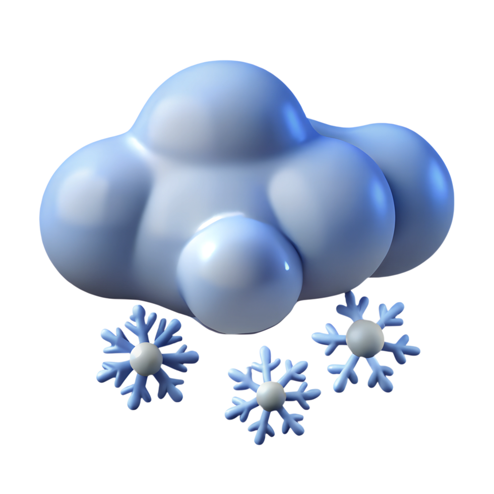 Cartoon cloud with snowflakes 3d illustration isolated on the transparent background png