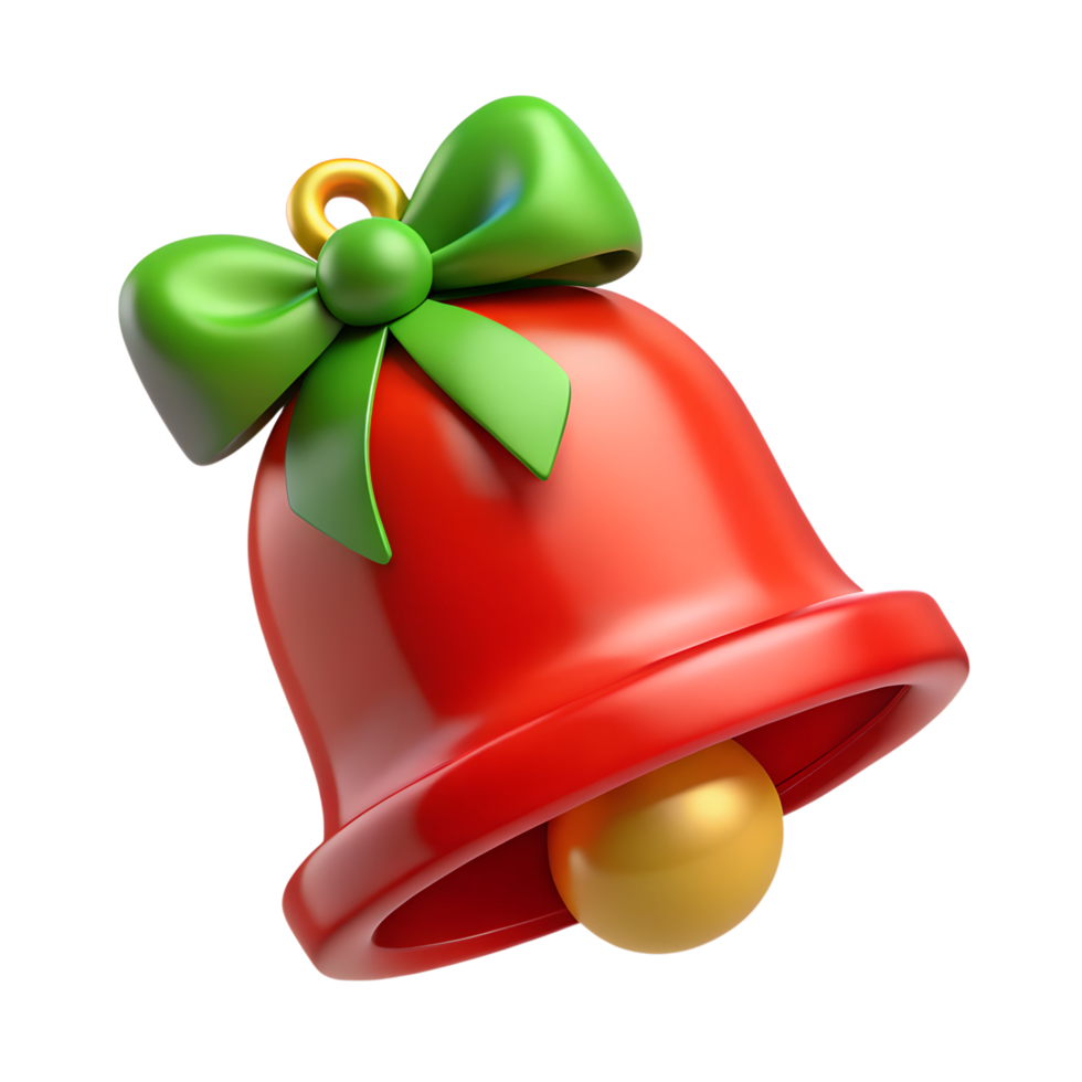 Christmas red bell with bow 3d illustration isolated on the transparent background png