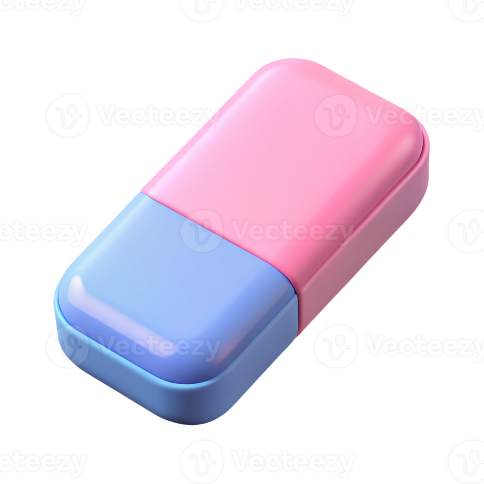 Pink and blue eraser 3d illustration isolated on the transparent background png