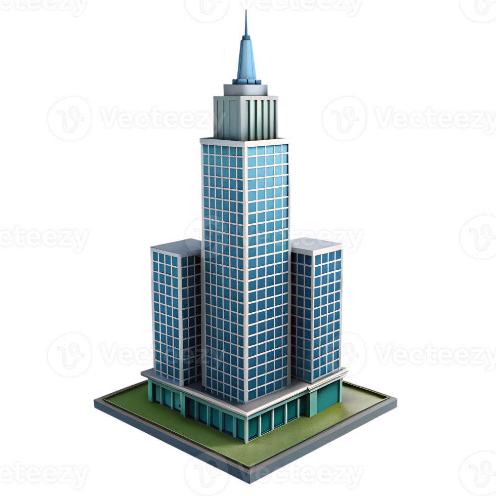 Skyscraper building isometric 3d rendered illustration isolated on the transparent background png