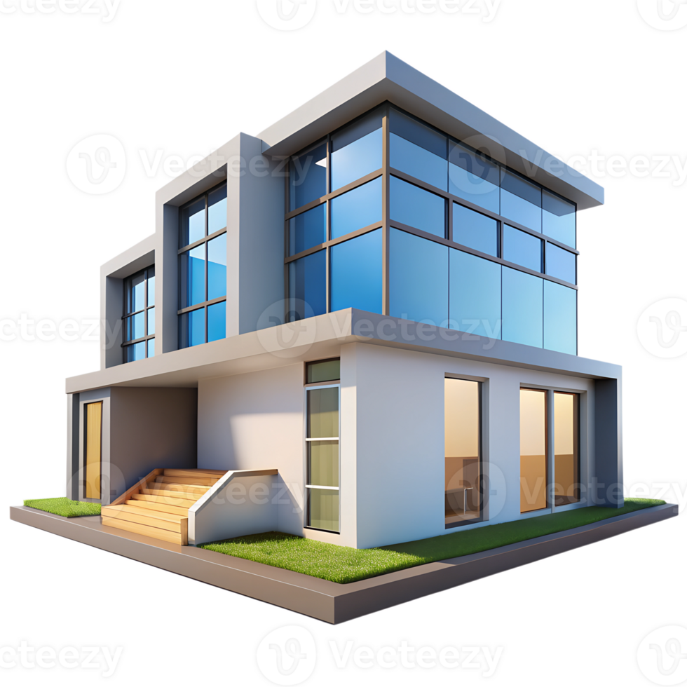 Modern isometric house with panoramic windows 3d rendered illustration isolated on the transparent background png