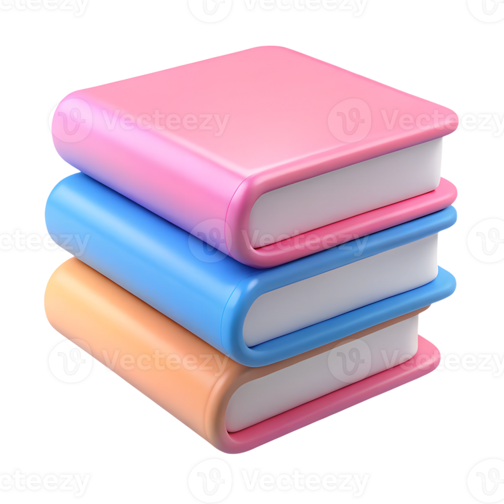 Cartoon stack of books 3d illustration isolated on the transparent background png