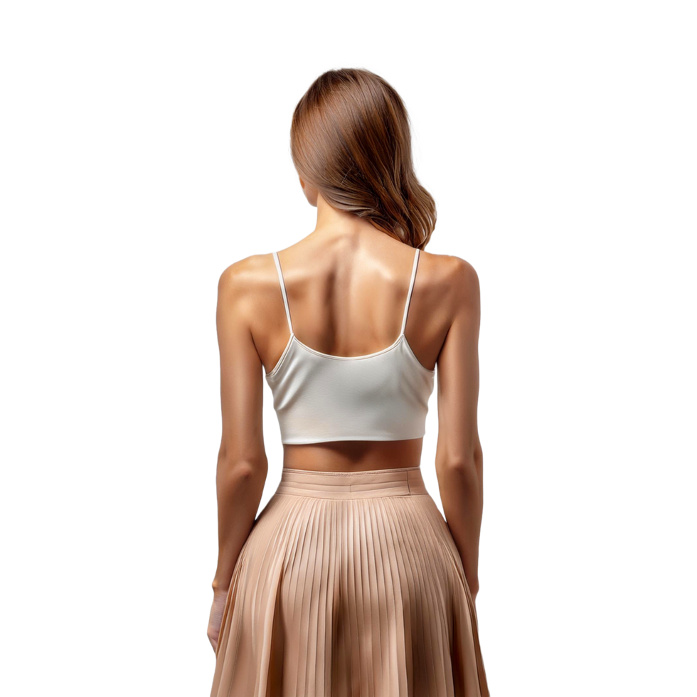 The back view of a woman wearing a nude skirt png