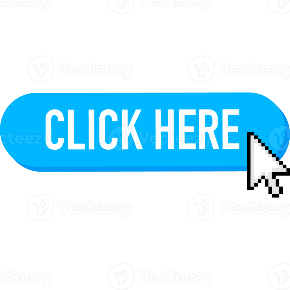 Icon with click here 3D button on white background for web marketing design. Flat deign. Social media element. White background. illustration. png