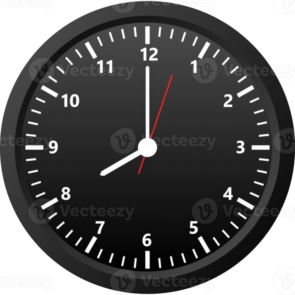 Realistic office clock. Wall round watches with time arrows and clock face. illustration. png