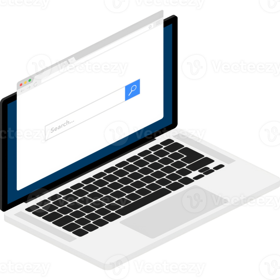 Browser window in laptop illustration. Browser or web browser in flat style. Window concept internet browser. png