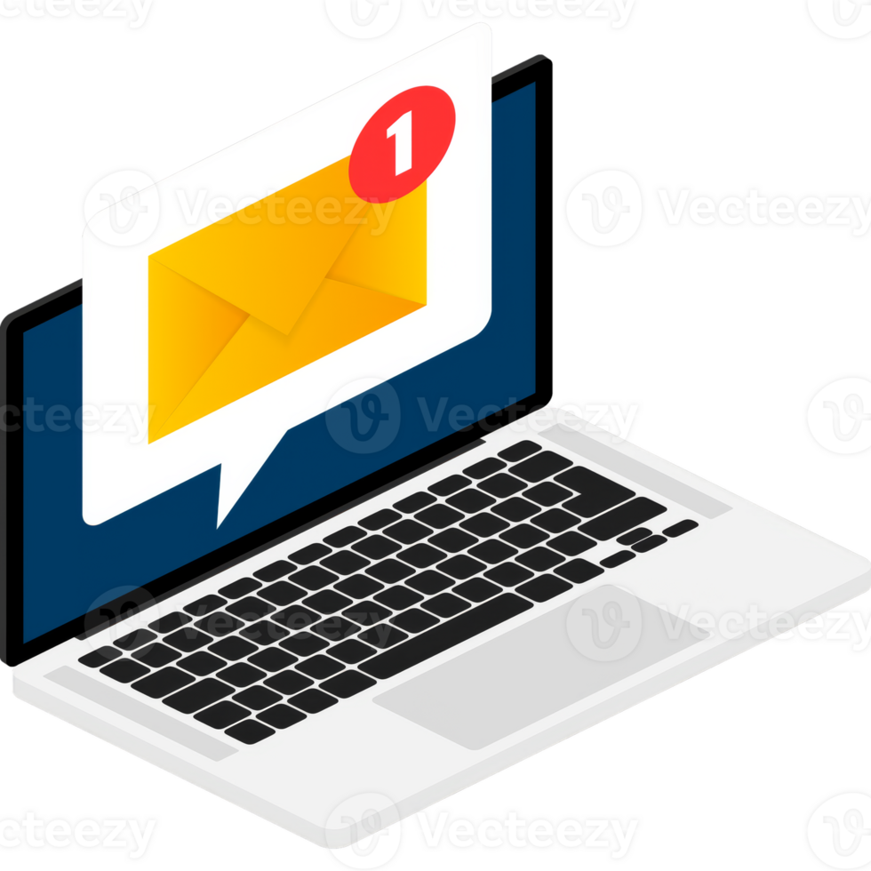 New message icon on screen of laptop. Smartphone, mobile, laptop. New nessage in flat style. illustration. png