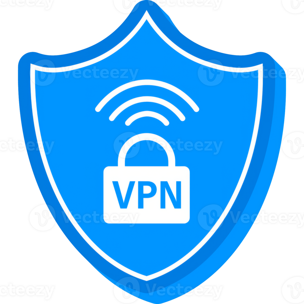 VPN flat blue secure label on white background. illustration. png