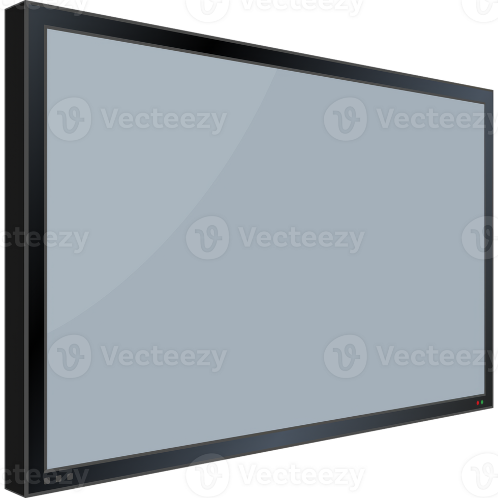 Flat monitor wall. Perspective . icon. Media technology. Blank screen isolated. Black frame. png