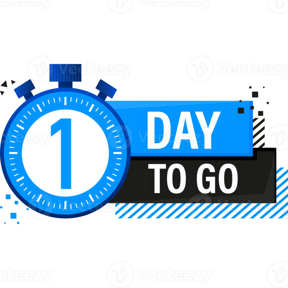 One Day To Go Timer Label, blue emblem banner. illustration. png