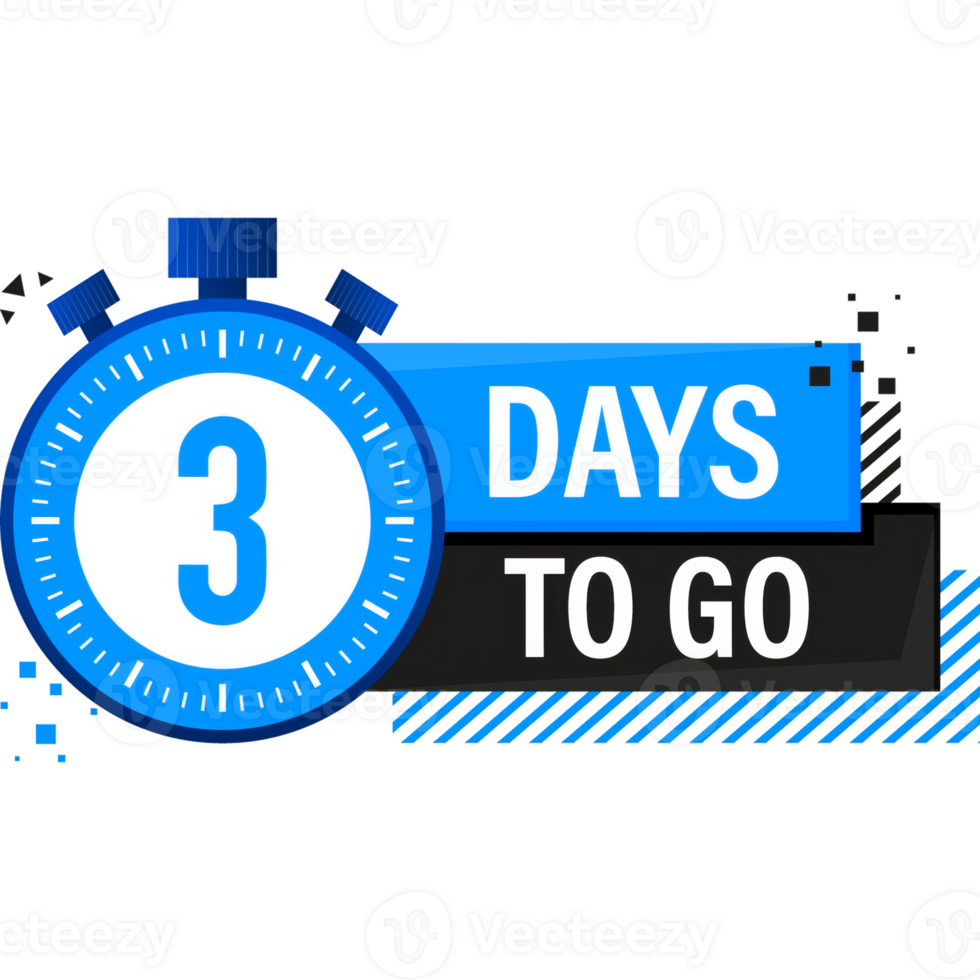 Three Days To Go Timer Label, blue emblem banner. illustration. png