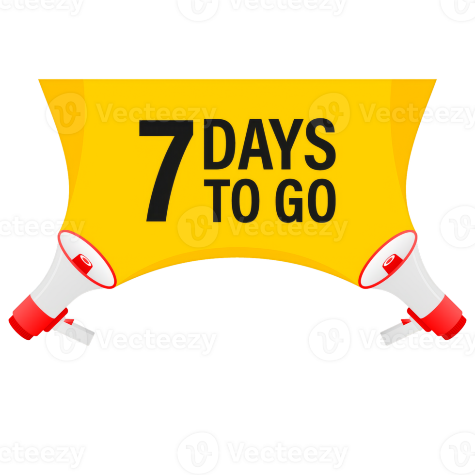 Loudspeaker. Megaphone with seven days to go. Banner for business, marketing and advertising. png