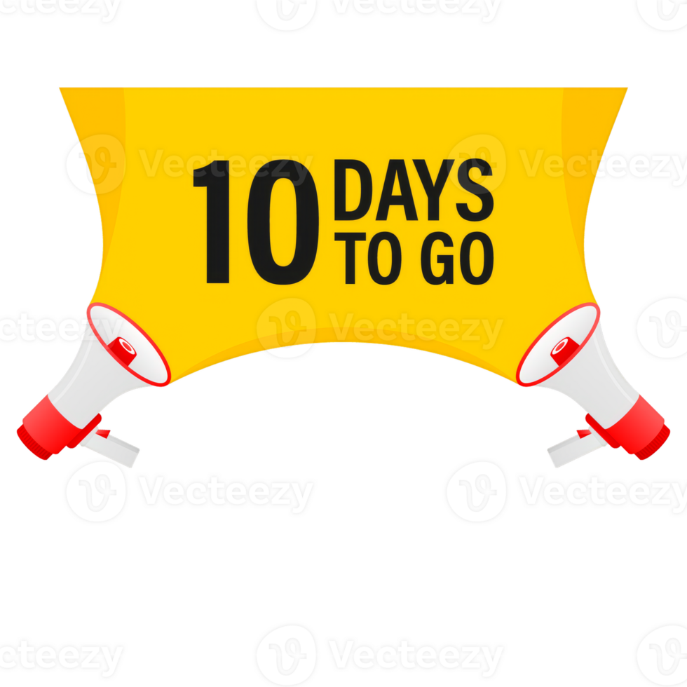 Loudspeaker. Megaphone with ten days to go. Banner for business, marketing and advertising. png