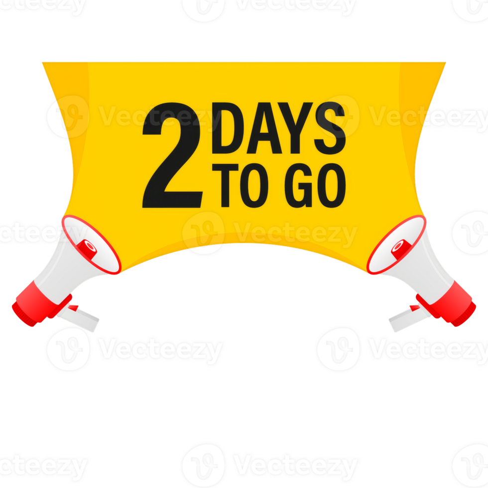 Loudspeaker. Megaphone with two days to go. Banner for business, marketing and advertising. png