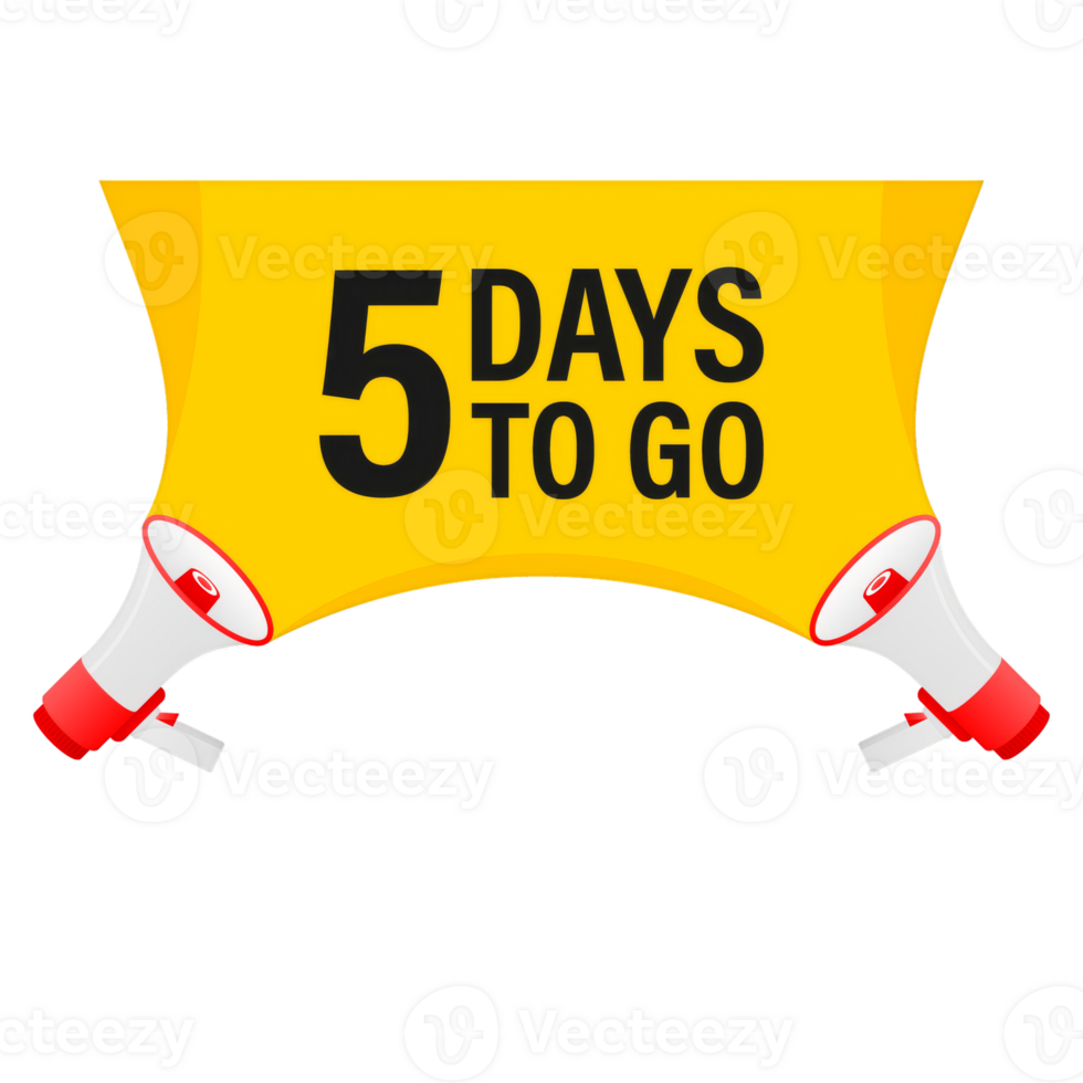 Loudspeaker. Megaphone with five days to go. Banner for business, marketing and advertising. png