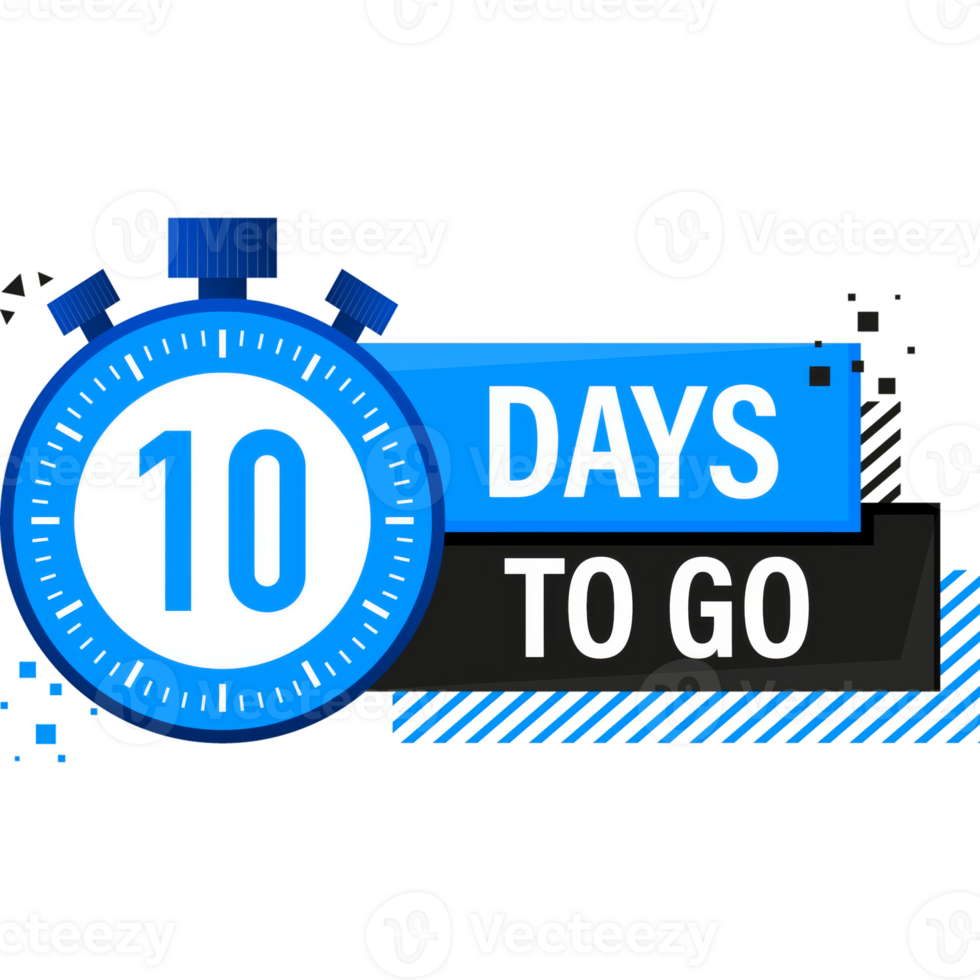 Ten Days To Go Timer Label, blue emblem banner. illustration. png