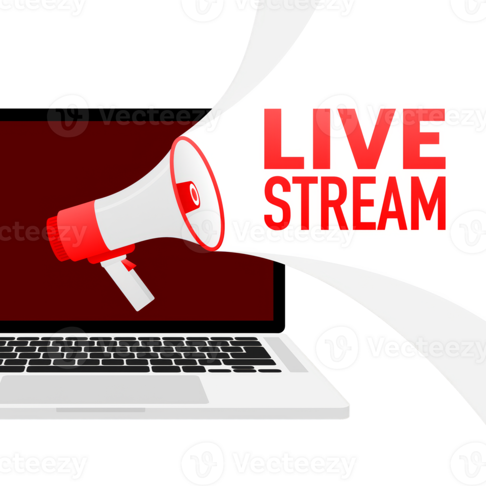Live streaming banner in flat style on white background. Play . Web media. illustration. png