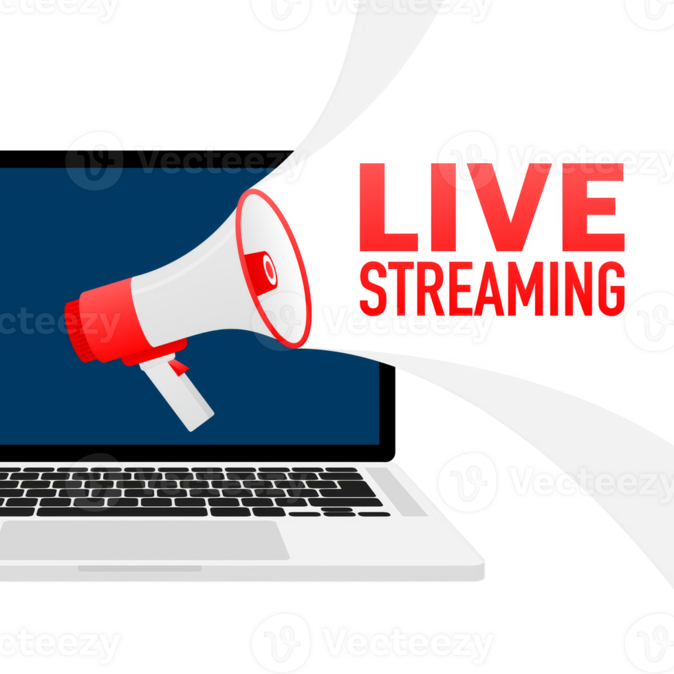 Live streaming banner in flat style on white background. Play . Web media. illustration. png
