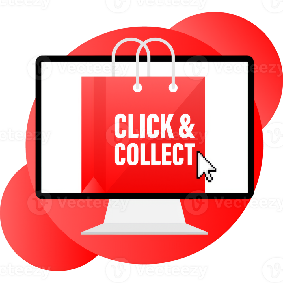 Click collect for marketing design. illustration. Store label. Click button. Digital marketing illustration. png