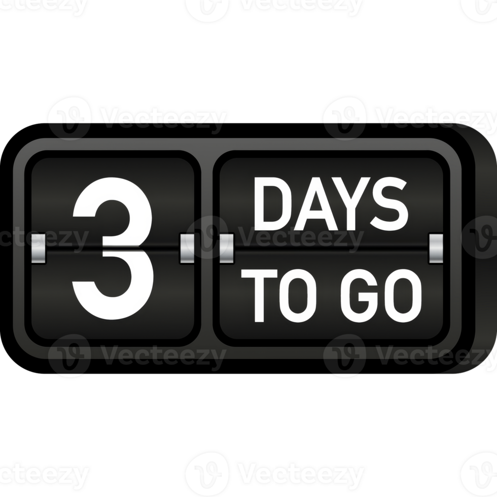 Three days to go clock, darck emblem banner. illustration. png