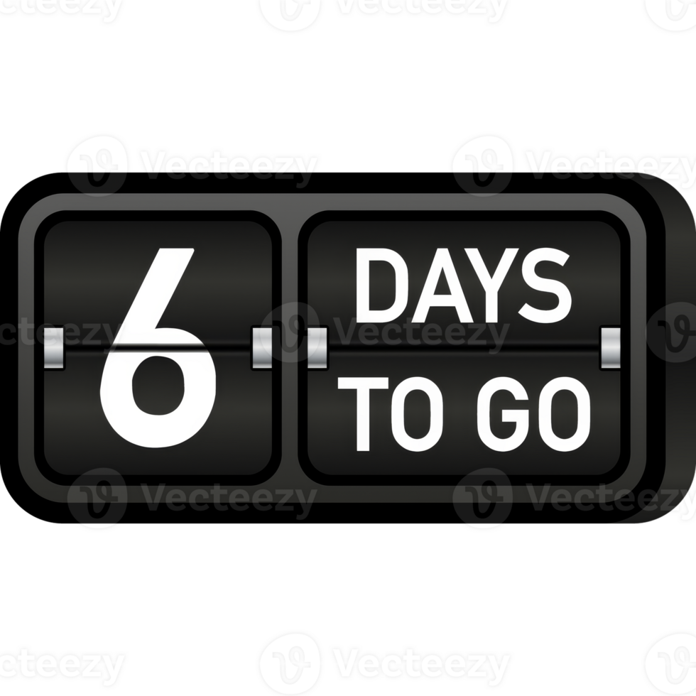 Six days to go clock, darck emblem banner. illustration. png