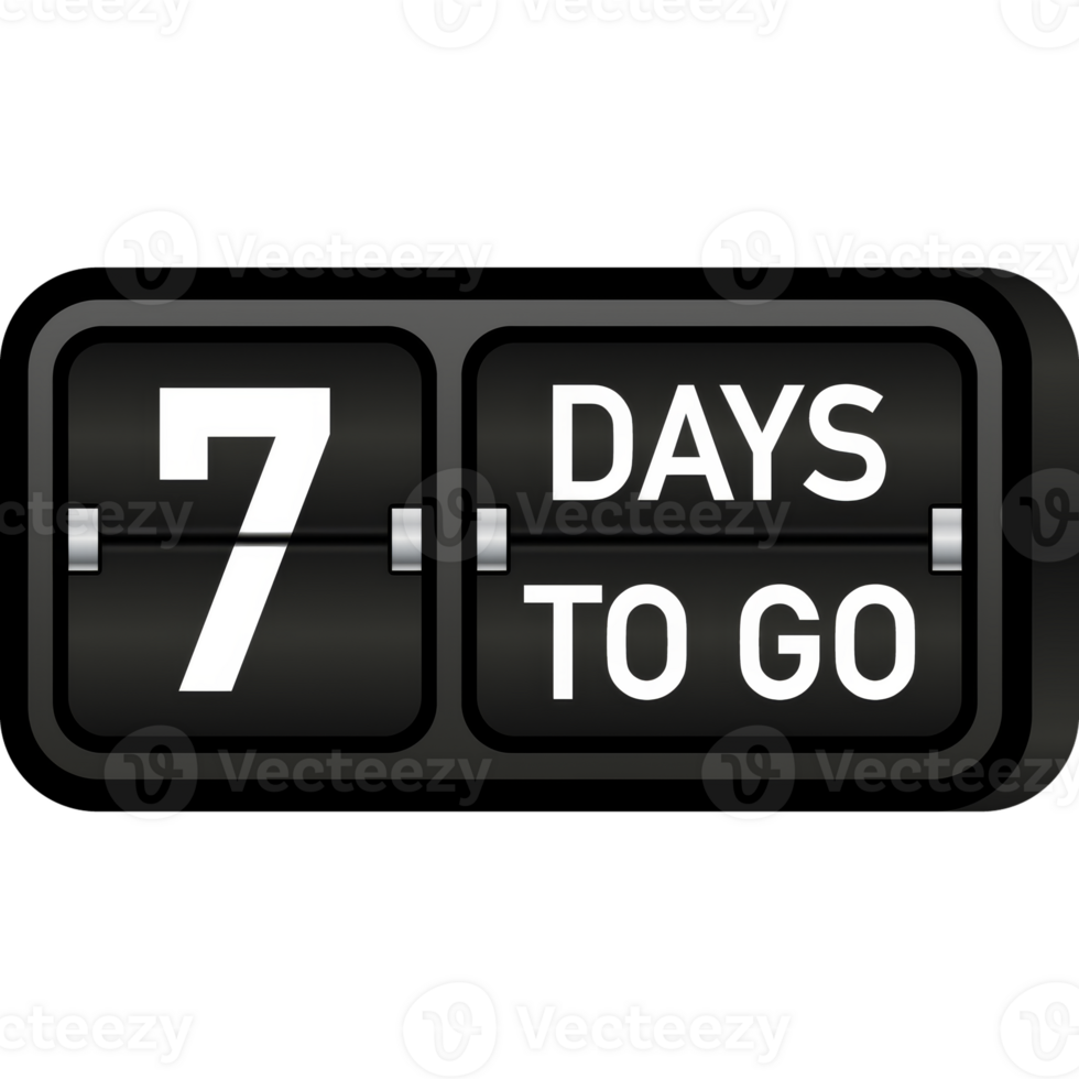 Seven days to go clock, darck emblem banner. illustration. png