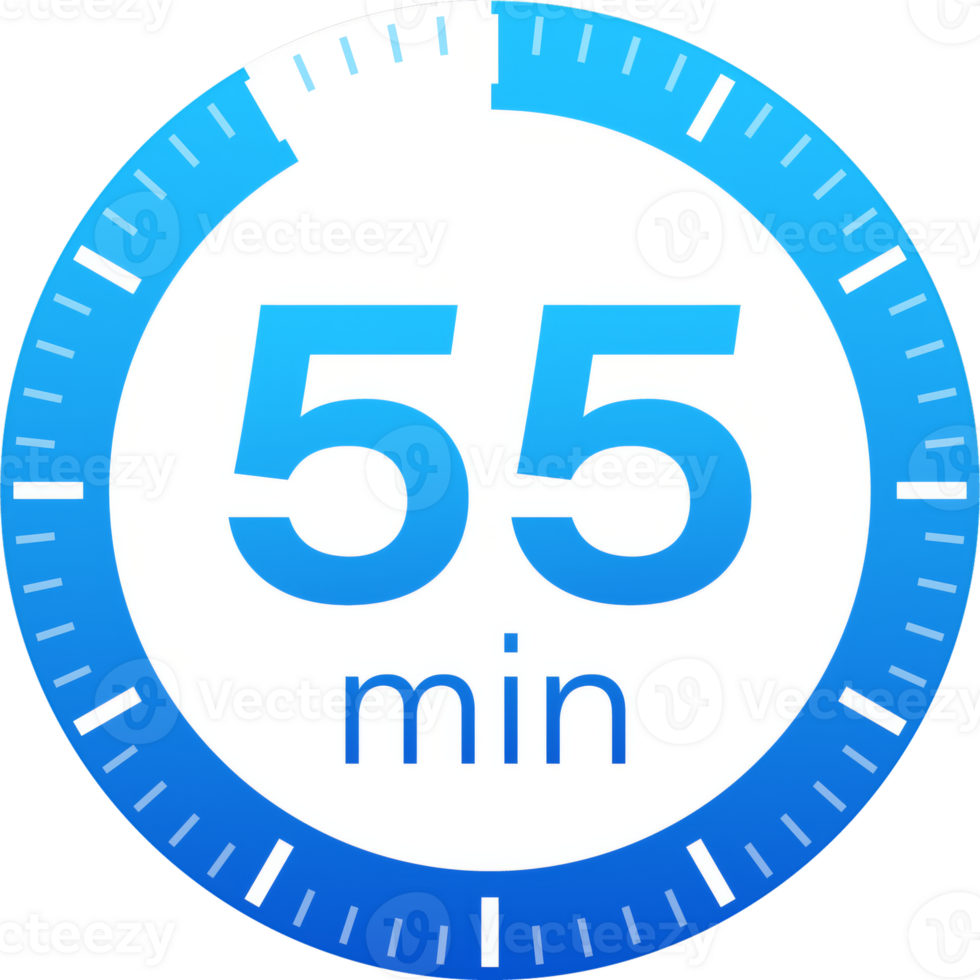 The 55 minutes, stopwatch icon. Stopwatch icon in flat style on a white background. stock illustration. png