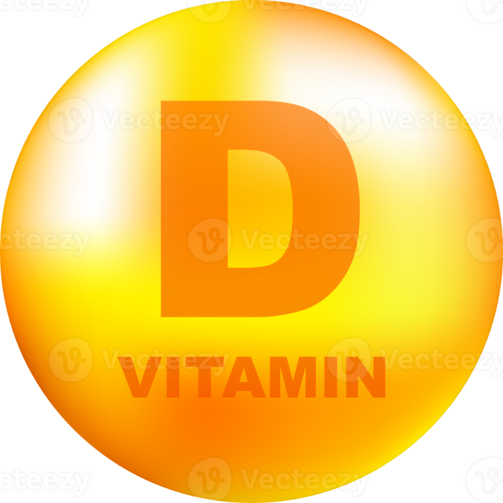 Vitamin D with realistic drop on gray background. Particles of vitamins in the middle. illustration. png