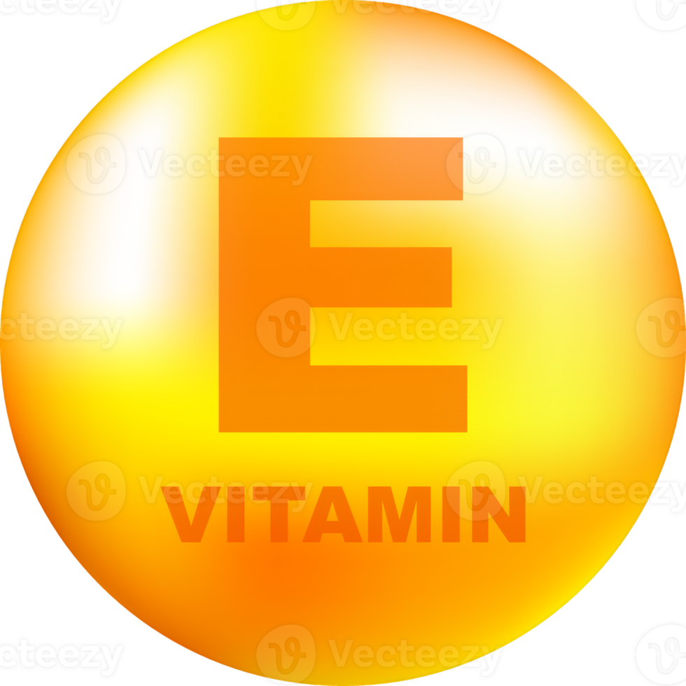 Vitamin E with realistic drop on gray background. Particles of vitamins in the middle. illustration. png