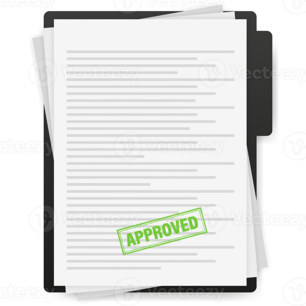 rubber stamps approved and rejected. Document with red and green stamps. png