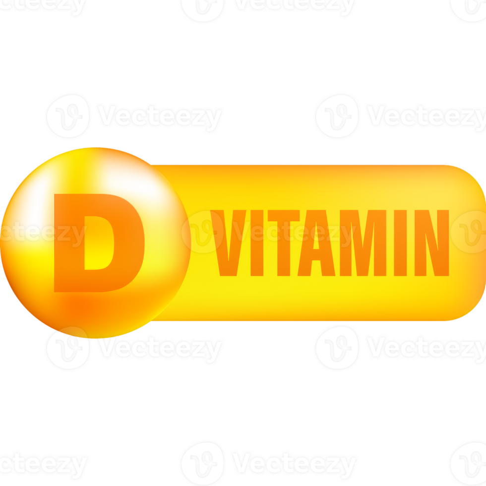 Vitamin D with realistic drop on gray background. Particles of vitamins in the middle. illustration. png