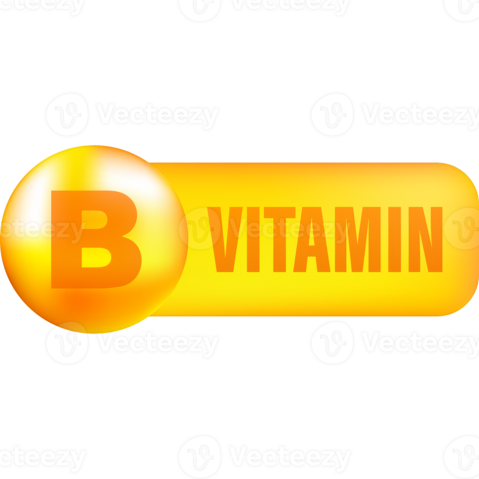 Vitamin B with realistic drop on gray background. Particles of vitamins in the middle. illustration. png