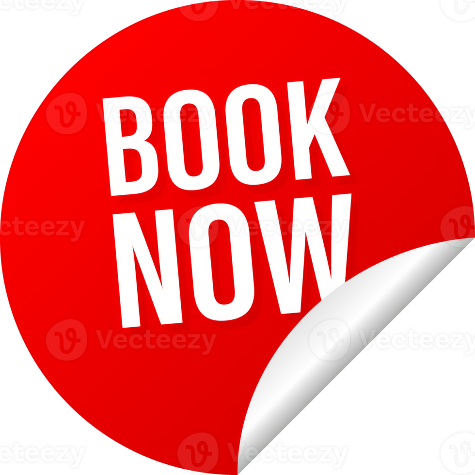 Red book now label in modern style on white background. Banner promotion. Click button. Sticker design. png