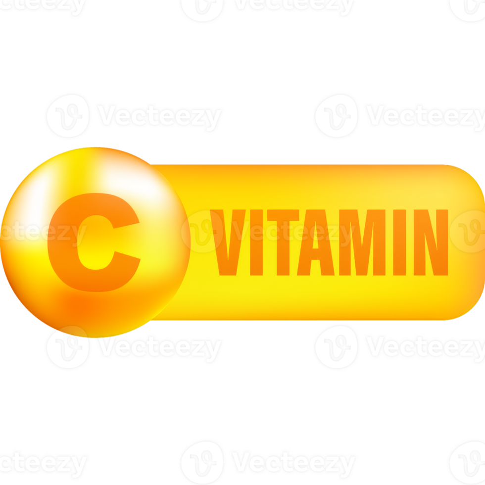 Vitamin C with realistic drop on gray background. Particles of vitamins in the middle. illustration. png