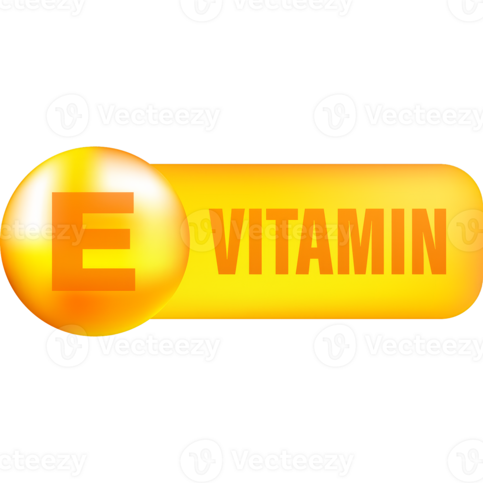 Vitamin E with realistic drop on gray background. Particles of vitamins in the middle. illustration. png