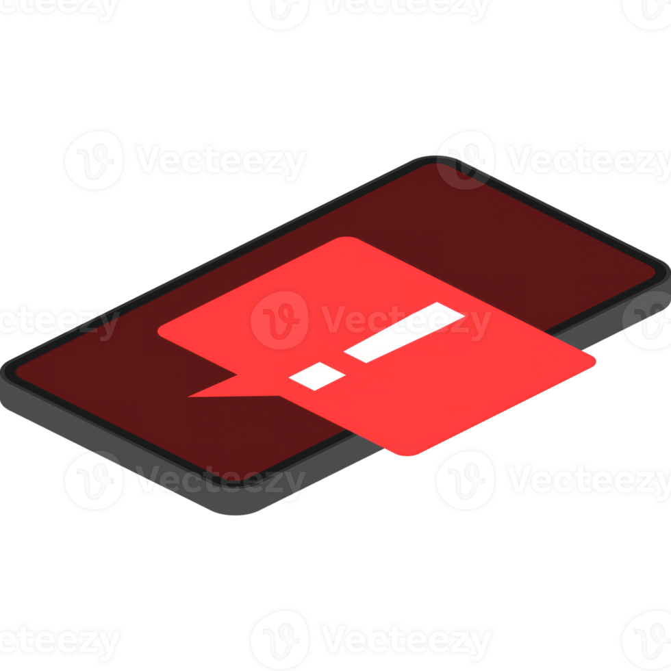 Smartphone with danger sign on screen on red background. illustration. png
