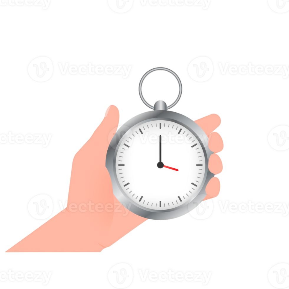 Hand with timer. flat cartoon illustration. Clock icon . Time management. Stopwatch icon, logo. png