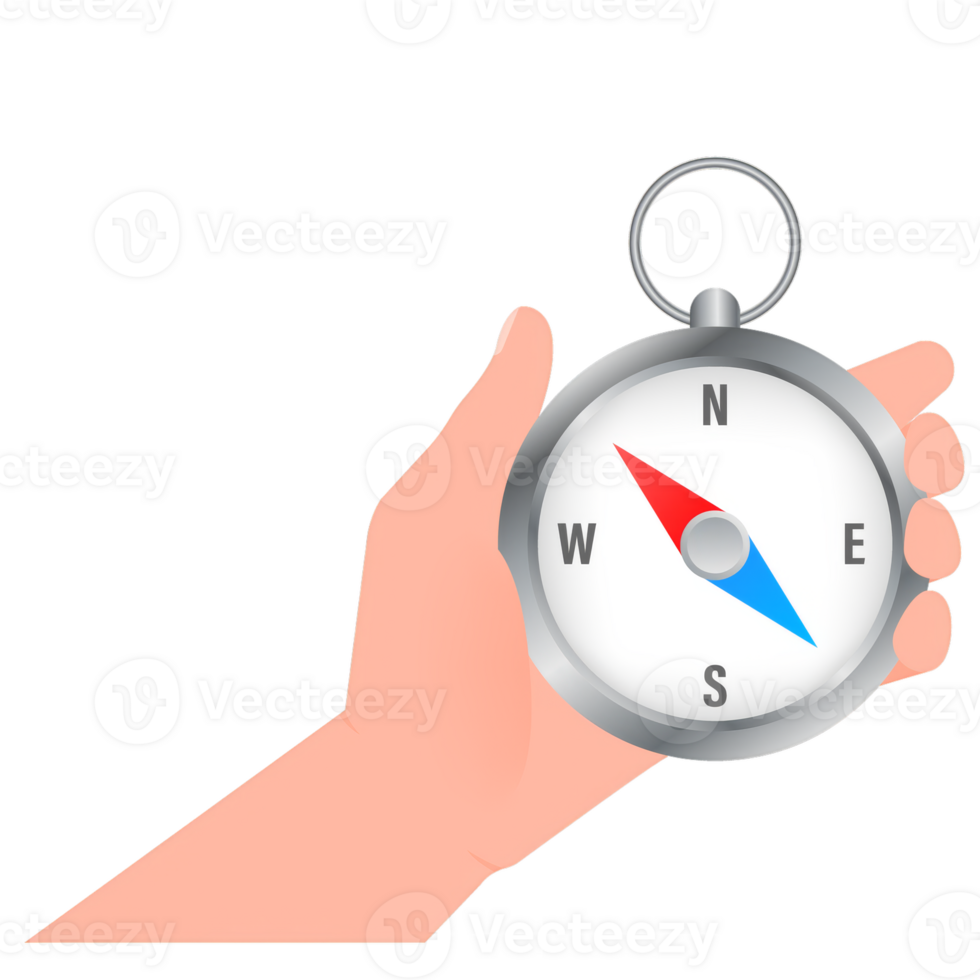 Modern illustration with hand with compass for mobile app design. Flat illustration. Arrow icon. png