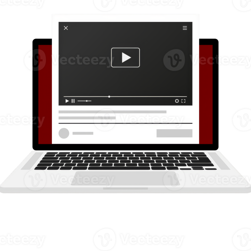 Laptop play in 3d style. Social media concept. Laptop flat icon illustration. Distance learning. Web design. Play button icon illustration. Internet conference. png