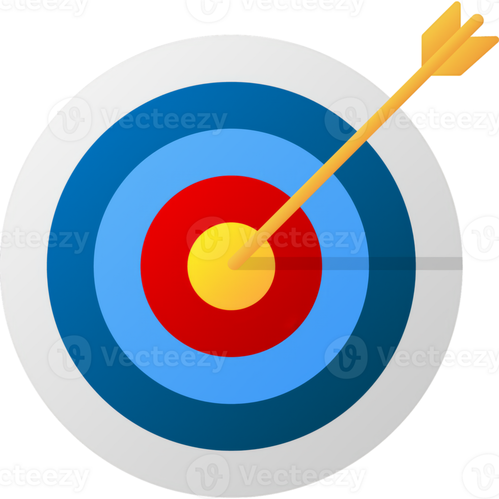 Arrow hit goal ring in archery target. Target icon set. illustration png