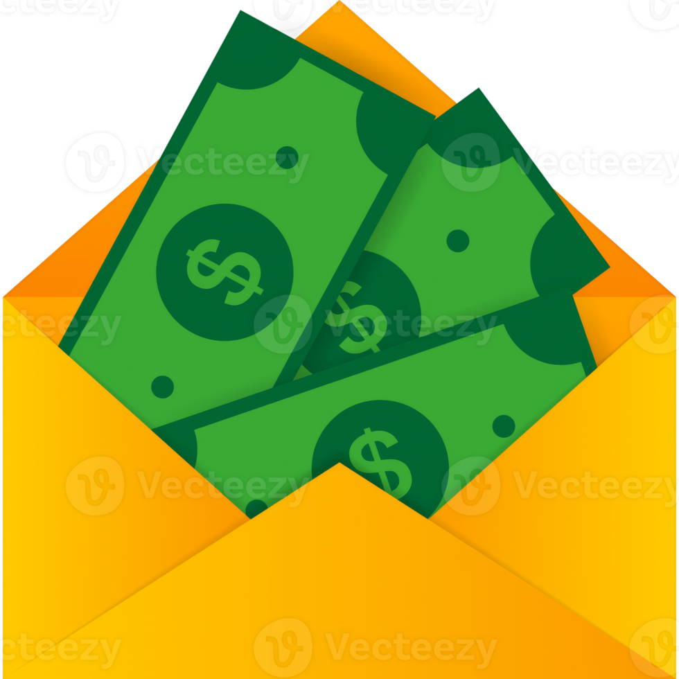 Money in envelope in flat style on blue background. flat illustration. Send money png