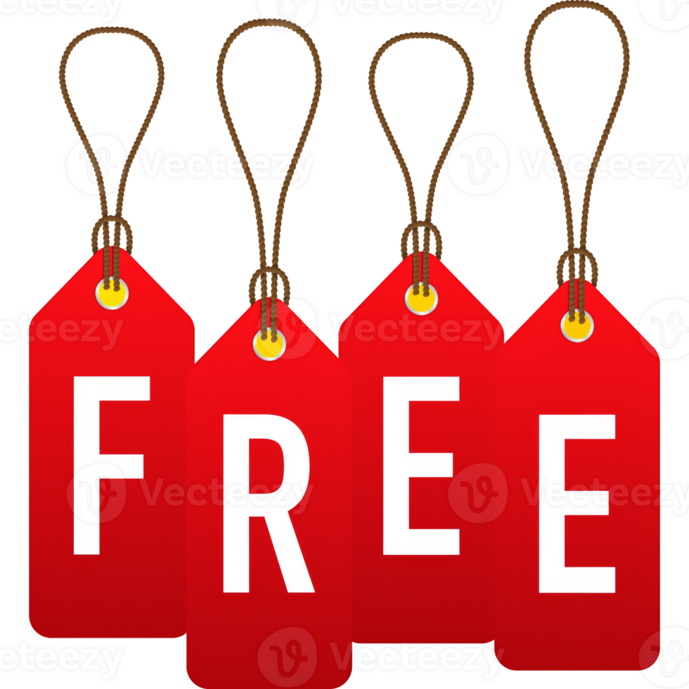 Flat button with red free tag on white background. Coupon flat discount. flat illustration png