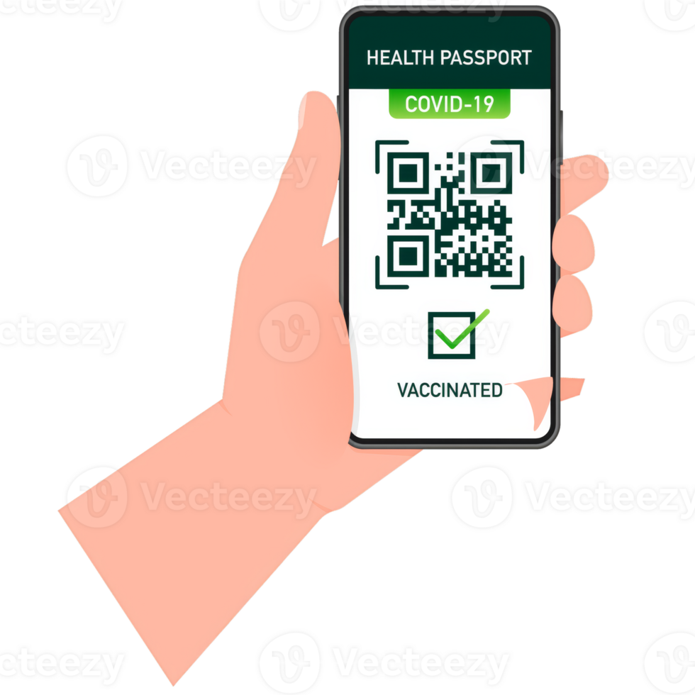 Health passport qr code in linear style on green background. Coronavirus vaccination. Vaccine certificate card png