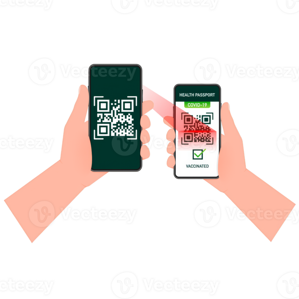 Health passport qr code in linear style on green background. Coronavirus vaccination. Vaccine certificate card png