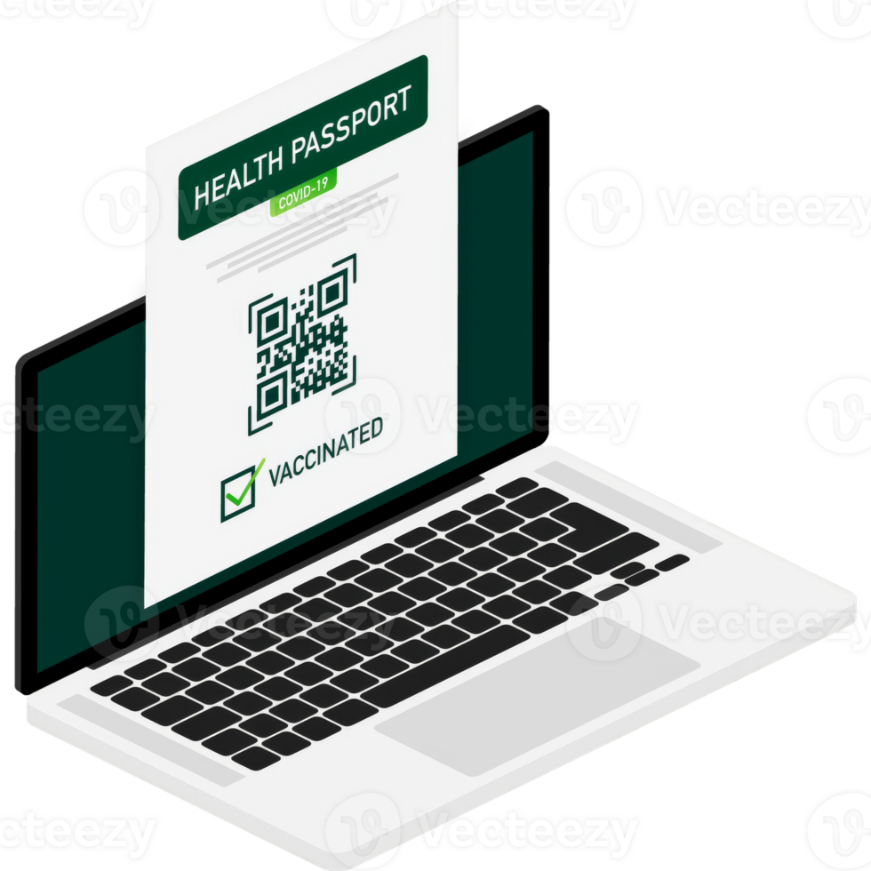 Health passport qr code in linear style on green background. Coronavirus vaccination. Vaccine certificate card png